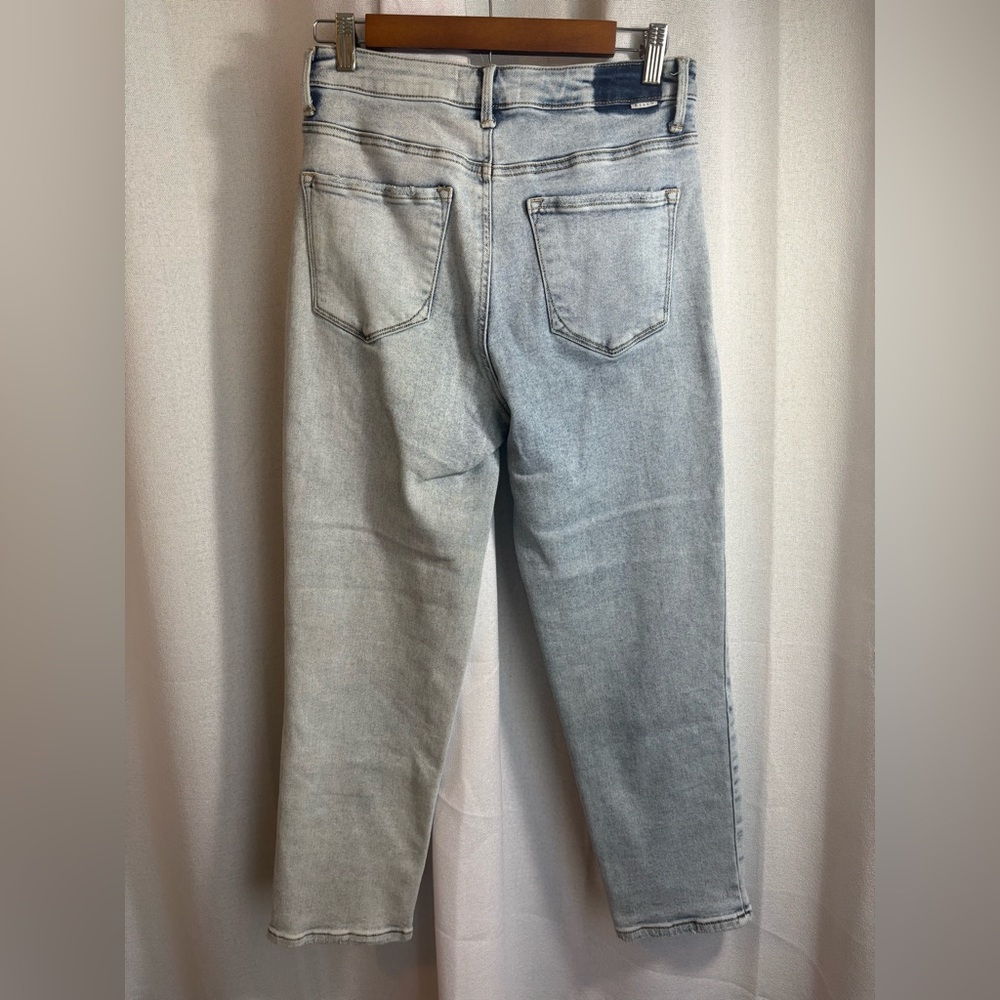 Risen High Rise Distresed Crop‎ Straight Denim Jeans Light Wash Size 7/28 0437 - Picture 4 of 10